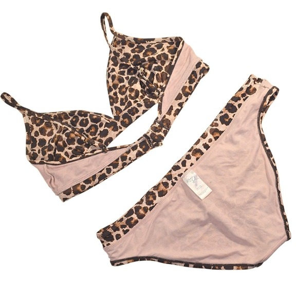 Kona Sol Womens XL Leopard Print Bikini Set Triangle Top Hipster Bottom Brown - Picture 6 of 9